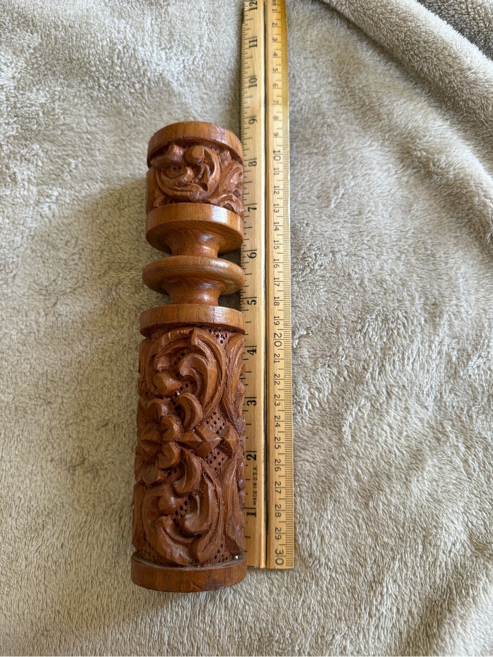 Vintage Ornate Carved Wooden Candlestick Holder